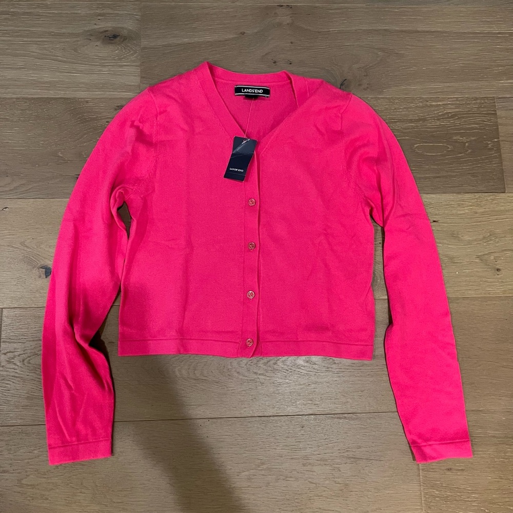 Lands' End Pink Button-Up Cardigan